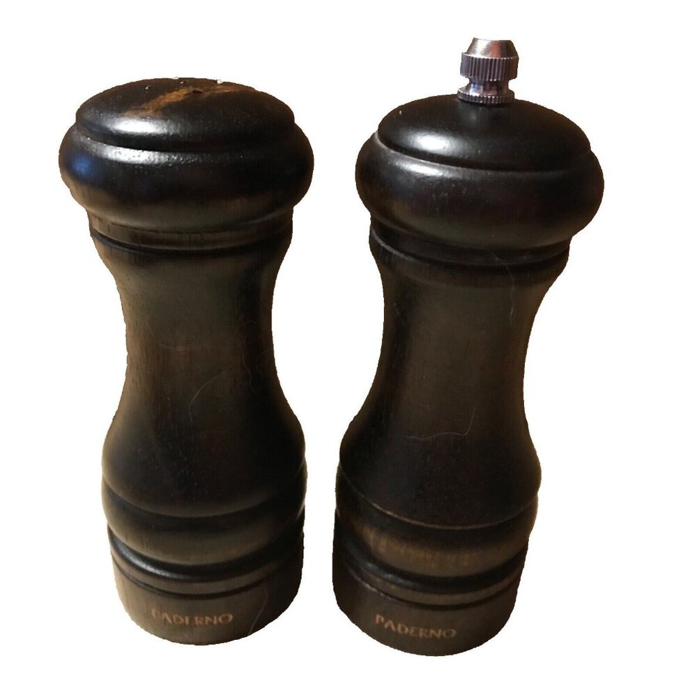 Paderno Salt Shaker & Pepper Mill Walnut Medium Expresso Wood  5” MCM Vintage